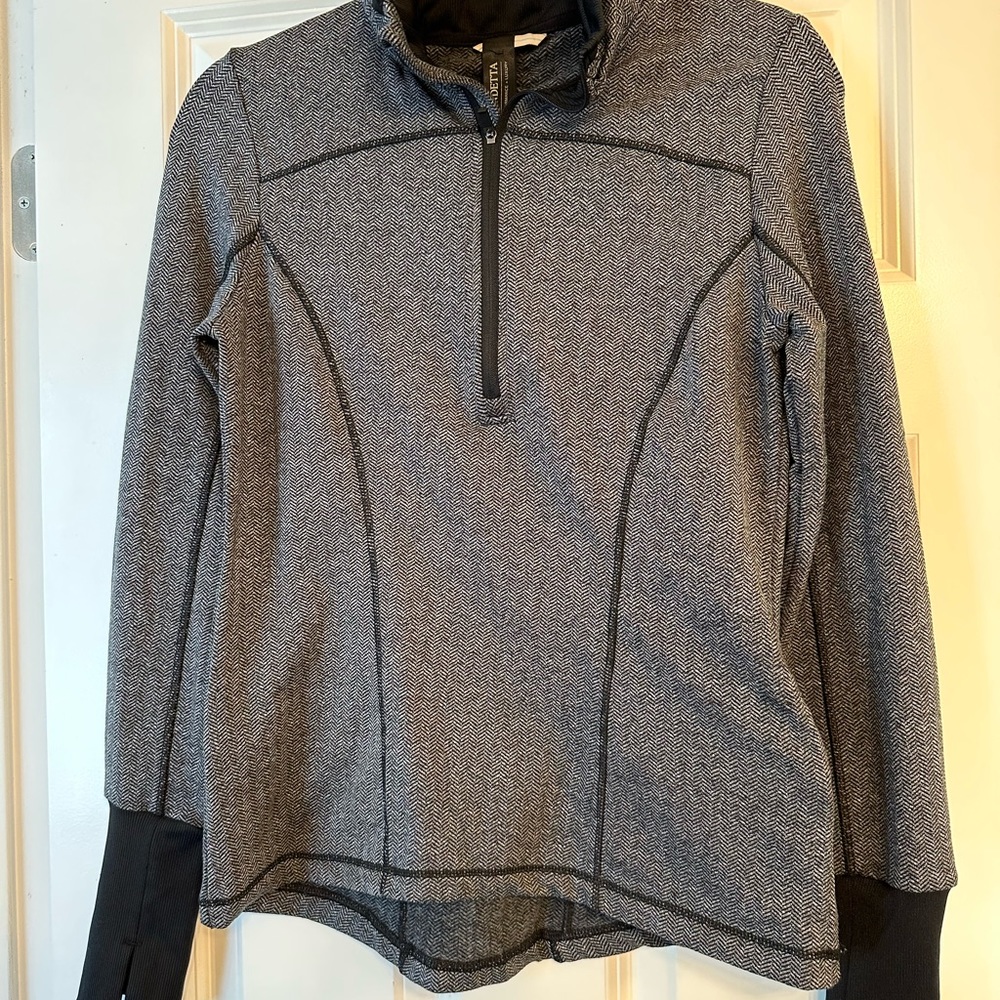 Mondetta Black Herringbone 1/2 Zip Pullover Long Sleeve Top Small Like New